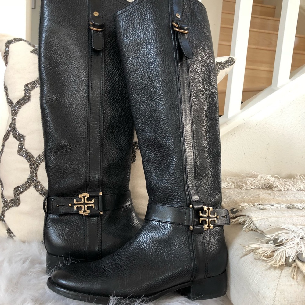 Tory Burch Black Leather Combat Boots